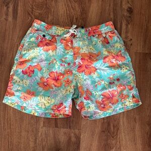 Polo Ralph Lauren Swim Trunks Bathing Suit Hawaiian Floral Multicolor Print Blue